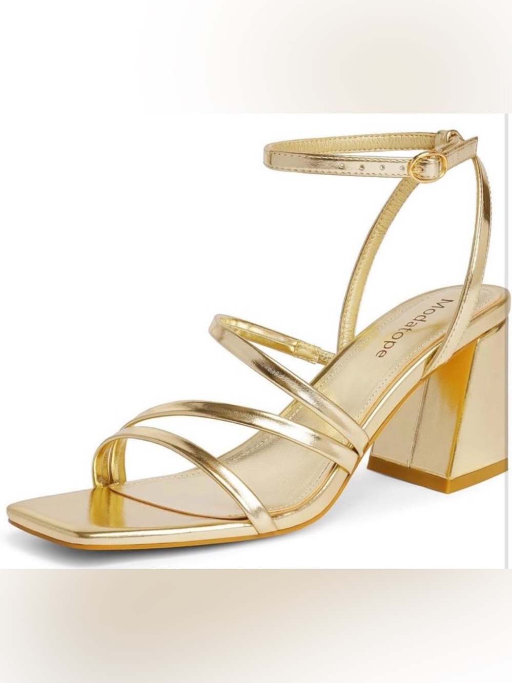 Report Metallic Gold Strappy Block Heel Sandal
